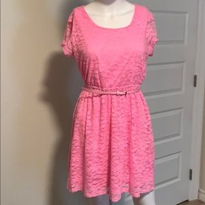 Pink Belted Lace Dress